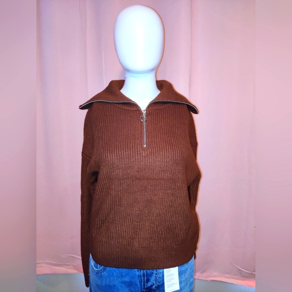 NWT-Ribbed Half Zip Sweater - Picture 2 of 7